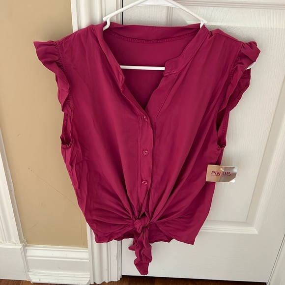 Pinup Couture Tops - Pinup pink button up sleeveless blouse knot waist from Europe